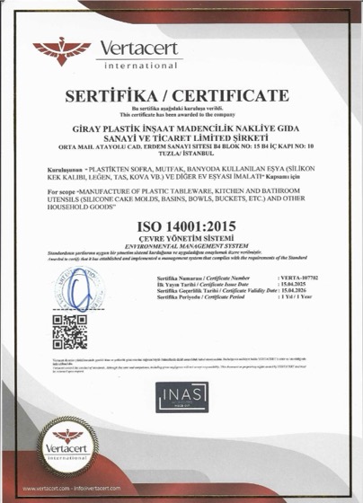 ISO 14001:2015 belgesi