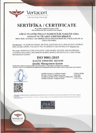 ISO 9001:2015 belgesi